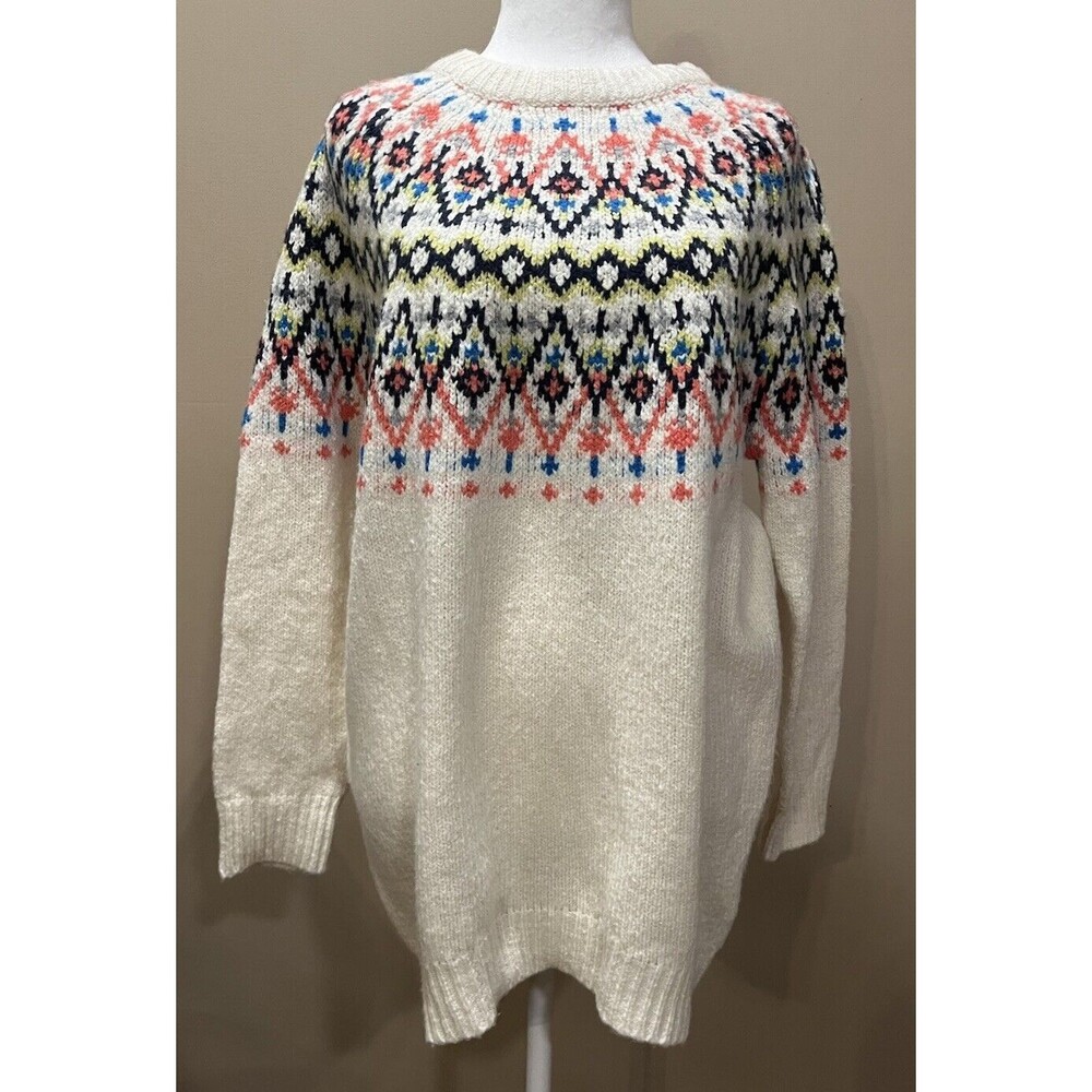 Aerie Fair Isle Cream Pullover Sweater Size SP Nordic Scandi Oversized Cabincore